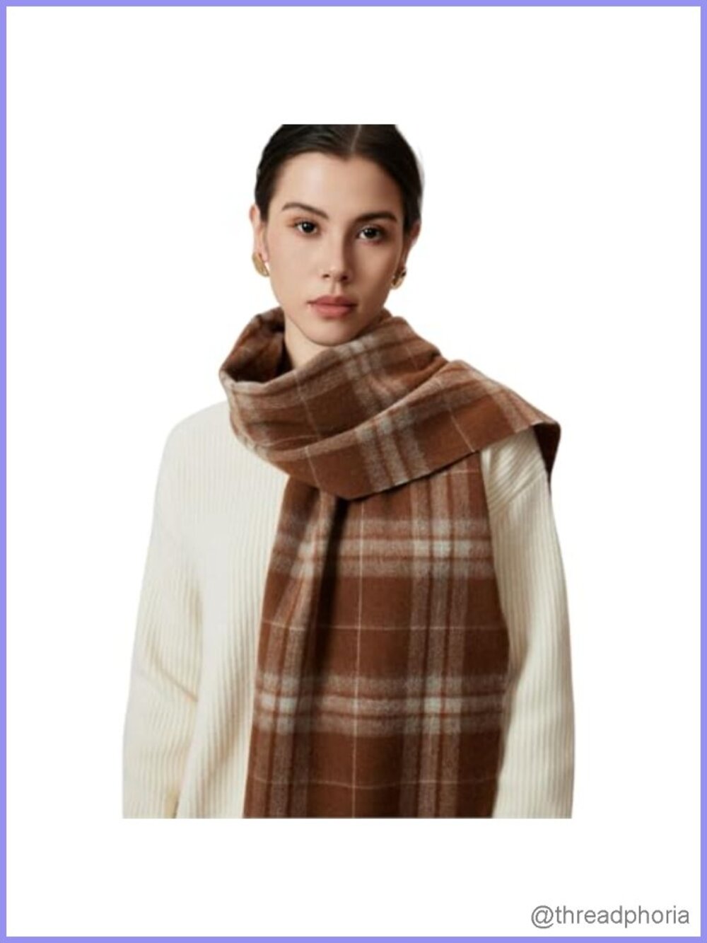 Wool Blend Plaid Scarf with Tassels Oversized Shawl Wrap Warm Winter Ladies